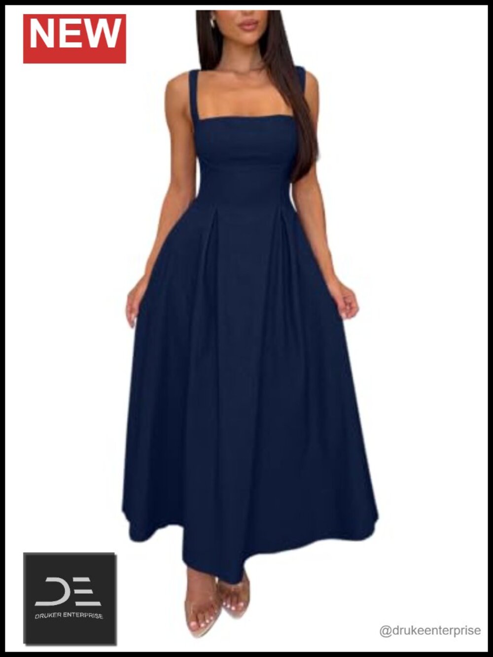 Sleeveless Square Neck A-Line Flowy Maxi Formal Dress Adjustable Straps